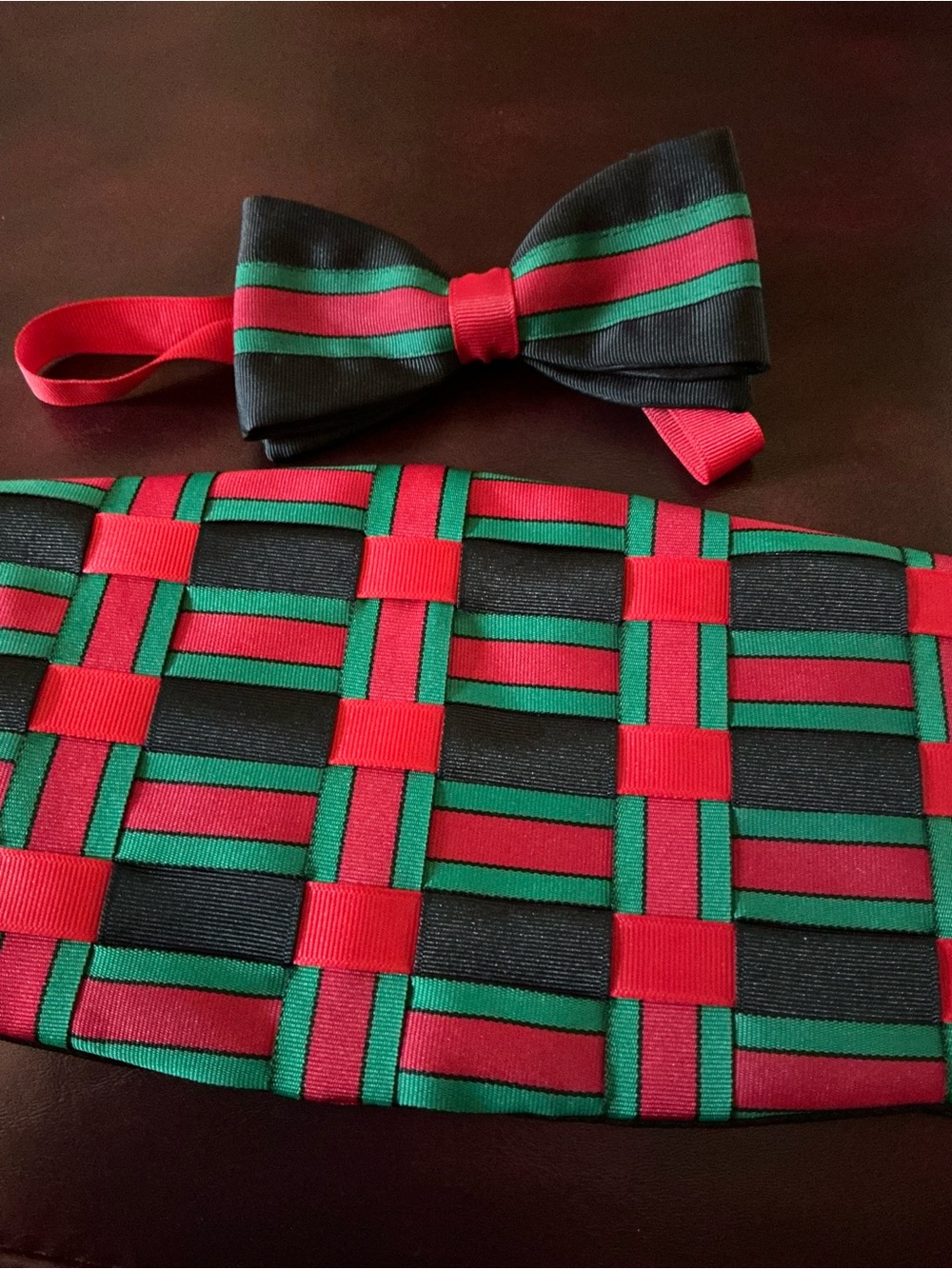 Men's Woven Ribbon Cummerbund  and Bow Tie